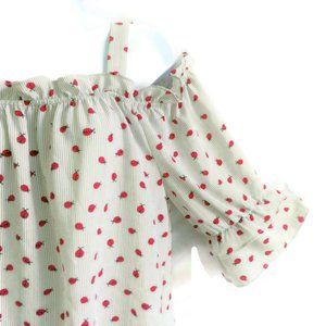 Twine String Blouse Novelty Lady Bugs Ruffle Smock Slight Hi Low Flounce Sleeve